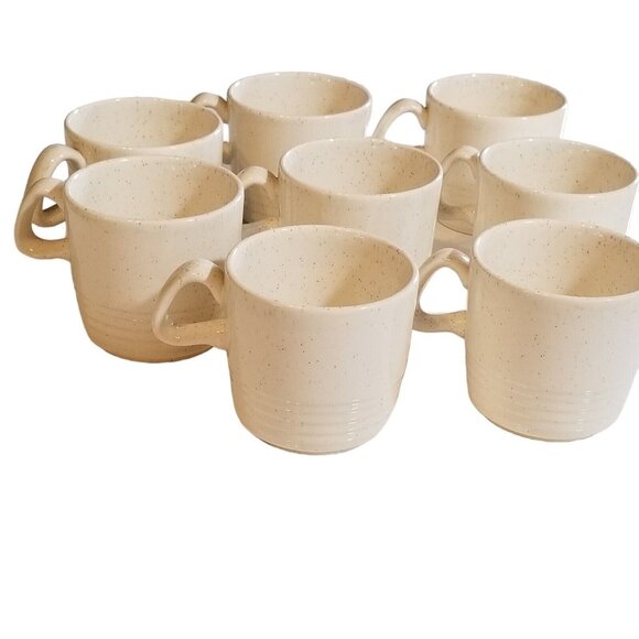 Vintage Made In USA Coffee Mug Cup Stackable Farmhouse Beige Lot of 8 Restaurant - Picture 4 of 9